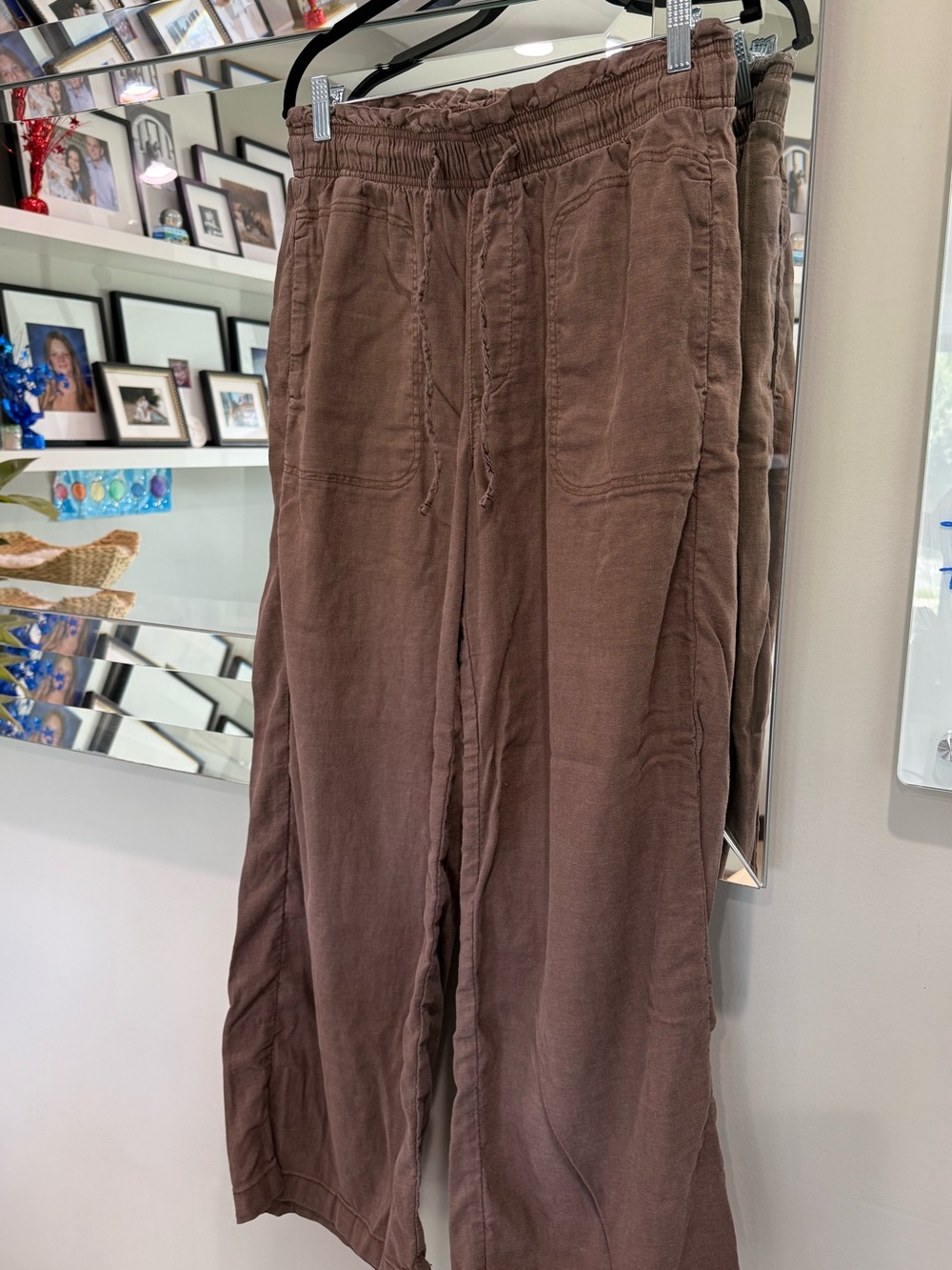 American Eagle Outfitters Brown Linen-Blend Pull-On Pants